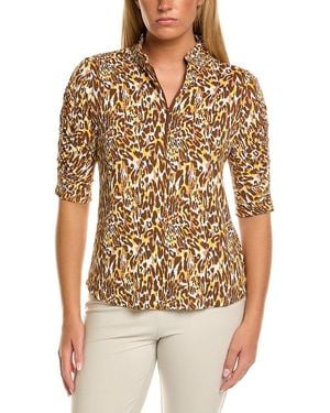 IBKUL Ruched Elbow-Sleeve Polo Top - Blue