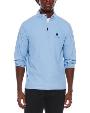 Ben Sherman Solid Pique 1/4-Zip Pullover - Blue
