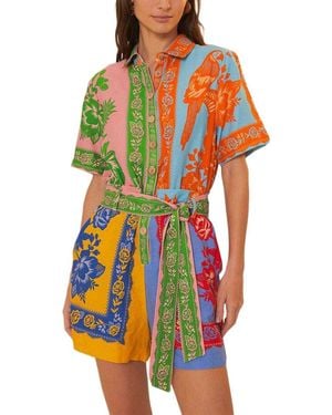 FARM Rio Lace Garden Mix Scarves Linen-Blend Romper - Multicolour