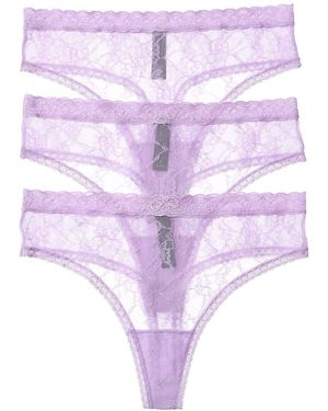 Natori 3Pk Bliss Allure One Size Lace Thong - Pink