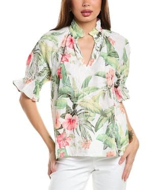 Tommy Bahama Daybreak Hibiscus Linen Top - Green