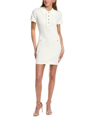 English Factory Ruffle Placket Knitted Mini Dress - White