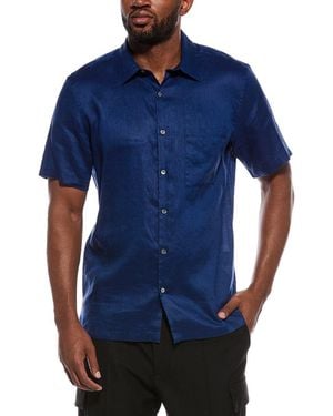 Theory Irving Linen Button Front Shirt - Blue