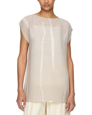 Lafayette 148 New York Printed Plisse Cap Sleeve Blouse - White
