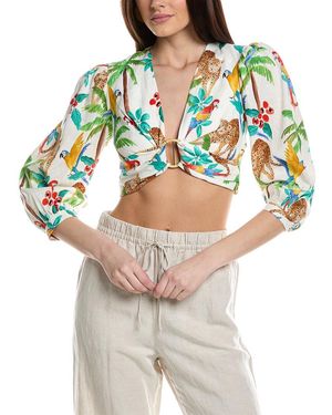 FARM Rio Tropical Paradise Linen-blend Crop Top - Grey