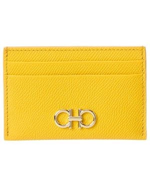 Ferragamo Gancini Leather Card Holder - Yellow