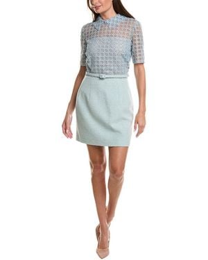 Oscar de la Renta Geo Petal Tweed Silk-Lined Wool-Blend Mini Dress - Blue
