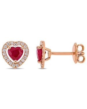 Diamond Select Cuts 14K Rose 1.15 Ct. Tw. Diamond & Ruby Heart Studs - Pink