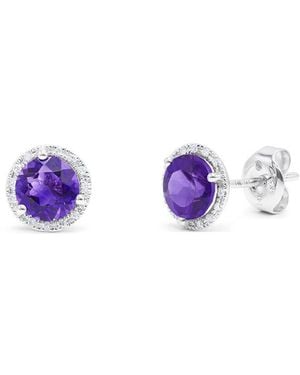 Diana M. Jewels Fine Jewellery 14k 1.65 Ct. Tw. Diamond & Amethyst Halo Studs - Blue
