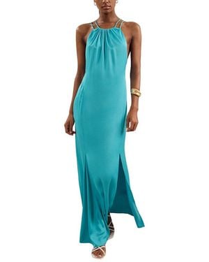 Reiss Tallie Satin Halter Neck Dress - Blue
