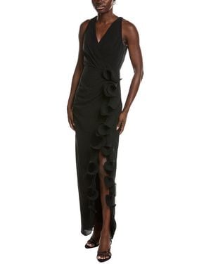 Badgley Mischka Halter Ruffle Gown - Black