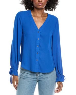 Cece V-Neck Flounce Blouse - Blue