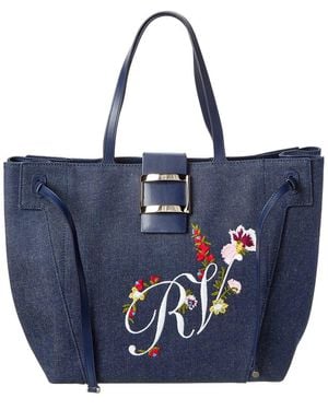 Roger Vivier Denim & Leather Tote - Blue