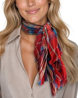 Blue Pacific Scottish Plaid Cashmere-Blend Neckerchief - Red