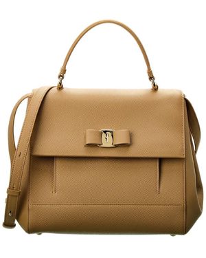 Ferragamo Vara Bow Pebbled Leather Shoulder Bag - Brown