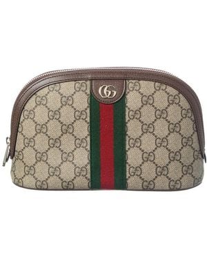 Gucci Ophidia Small Gg Supreme Canvas & Leather Cosmetic Case - Gray