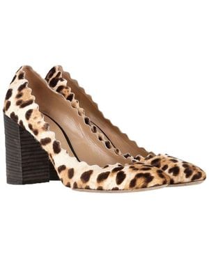 Chloé Leather Leopard Scallop Pump (Authentic Pre-Loved) - Brown