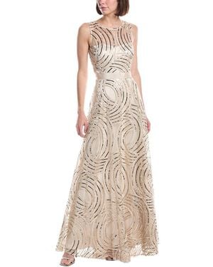 Eliza J Sleeveless Boat Illusion Neck A-Line Gown - Natural
