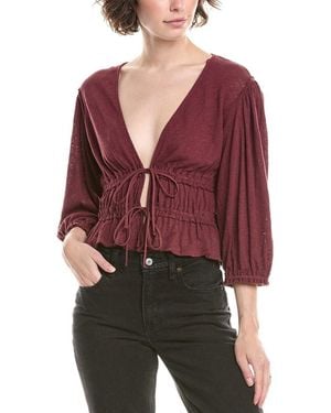 Free People Lets Go Linen-Blend Blouse - Red