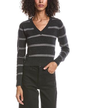 Brodie Cashmere Simone Stripe Cashmere-Blend V-Neck Cashmere Jumper - Grey
