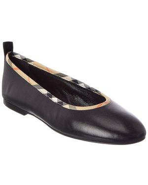 Burberry Check Trim Leather Ballerina Flat - Black