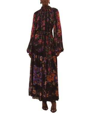 FARM Rio Floral Scarves High Neck Maxi Dress - Brown