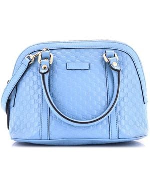 Gucci Microssima Leather Convertible Dome Satchel Mini (Authentic Pre-Loved) - Blue