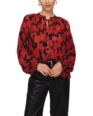 Bella Dahl Pleated Smocked Button Down - Red