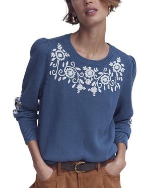 Boden Davina Puff Sleeve Wool-Blend Jumper - Blue