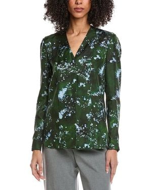 Lafayette 148 New York Printed Silk Blouse - Green