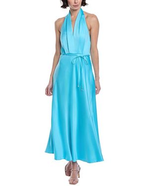Marion Solid Satin Halter Maxi Dress - Blue