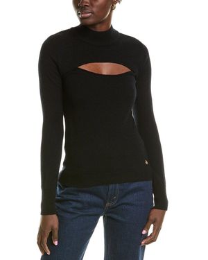MILLY Cutout Wool & Cashmere-Blend Turtleneck Sweater - Black