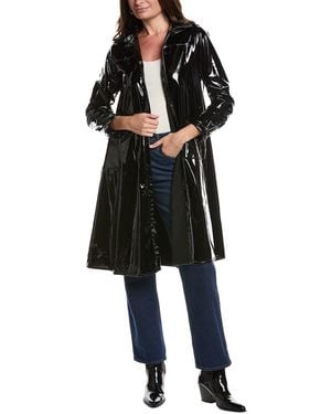Gracia A-Line Button-Down Vinyl Jacket - Black