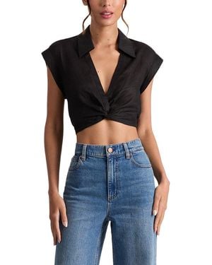 Alice + Olivia Mila Linen Cropped Top - Black