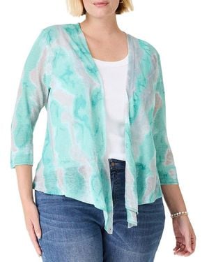 NIC+ZOE Watercolour Waves 4-Way Linen-Blend Cardigan - Blue