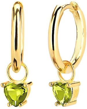 Gabi Rielle 14k Over Silver Cz Dangling Heart Hoops - Metallic