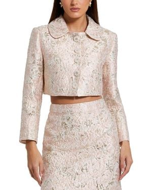 Mac Duggal Button Brocade Cropped Jacket - White