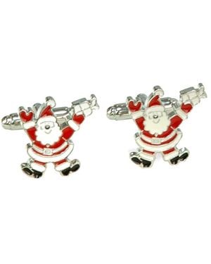 Bey-berk Rhodium Plated Santa Claus Cufflinks - White