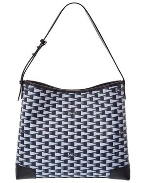 Bally Logo Pennant Leather Hobo - Blue