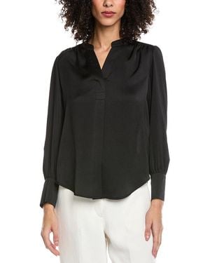Anne Klein Petite V-Neck Pleat Front Blouse - Black