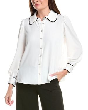 Adrianna Papell Peter Pan Woven Top - White