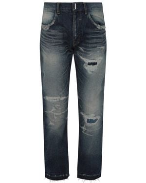 Givenchy Distressed Straight Fit 5 Pocket Jean - Blue