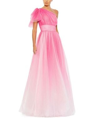 Mac Duggal Glitter Ombre Ruffled One Shoulder Ballgown - Pink