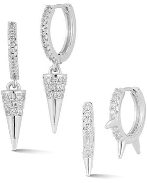 Glaze Jewelry Cz Two Pair Huggie Earrings - White