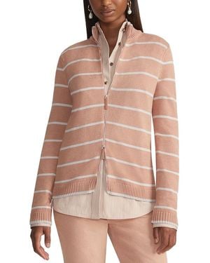 Lafayette 148 New York Bomber Stripe Zip Cardigan - Pink