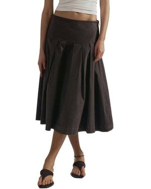 Free People Skipper Pleated Chino Midi Skirt - Black