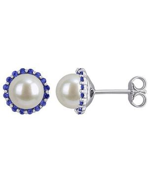 Rina Limor 0.32 Ct. Tw. Sapphire & 7-7.5 Mm Pearl Halo Stud Halo Stud - Blue