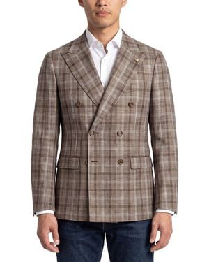 Corneliani Cc Collection Double-Breasted Wool & Linen-Blend Blazer - Brown