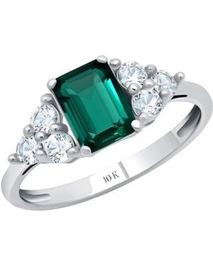 MaxColor 10K 1.25 Ct. Tw. Lab-Grown Emerald Halo Ring - Blue