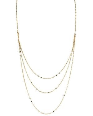 Italian Gold 14K Triple Layer Mirror Chain Necklace - White